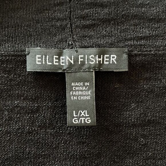 Eileen Fisher Lagenlook Kimono Cardigan Size L XL Black Minimalist Organic Linen - Picture 8 of 10